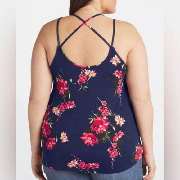 Papermoon Basima Back Detail Navy Floral Strappy Tank Top NWT 2XL - Picture 2 of 5